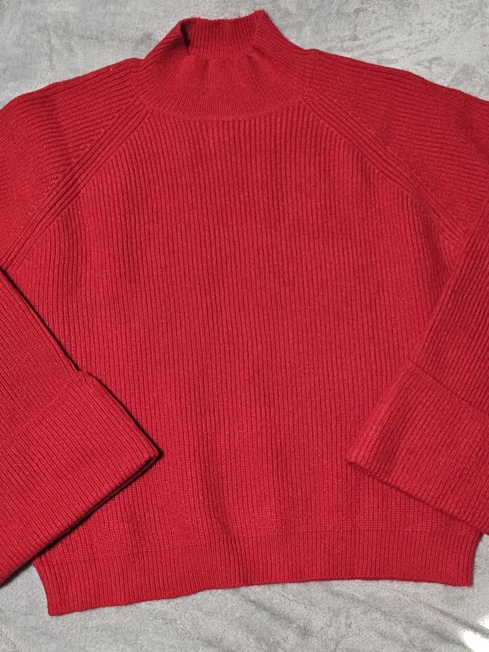 Red Ribbed Mock Neck Women's Sweater